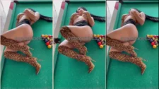 Angela Grajales rocking in a bold video with a leopard outfit on the pool table
